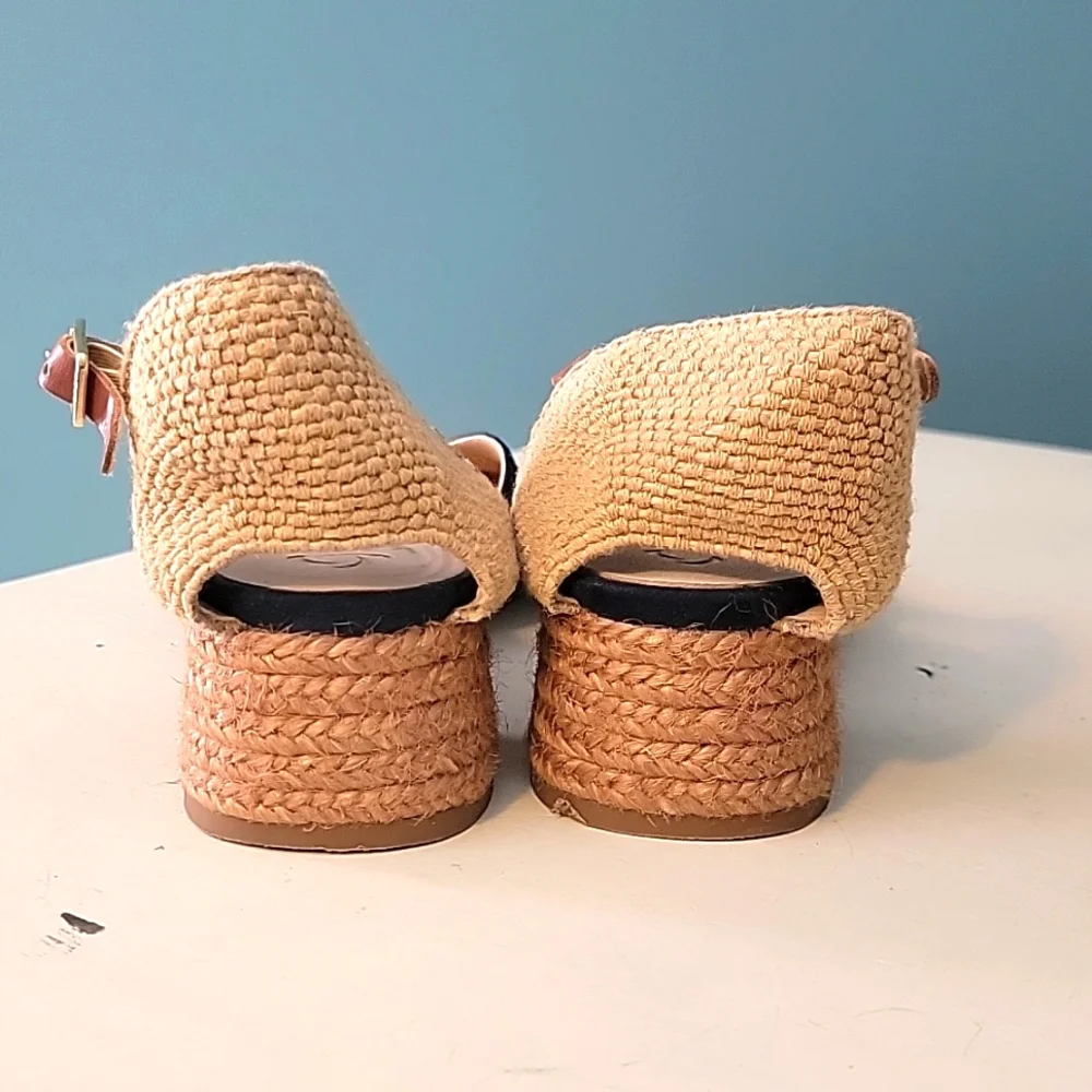 KANNA Jini‎ Raffia Trimmed Navy Suede Heels Eur 37, US 6.5-7